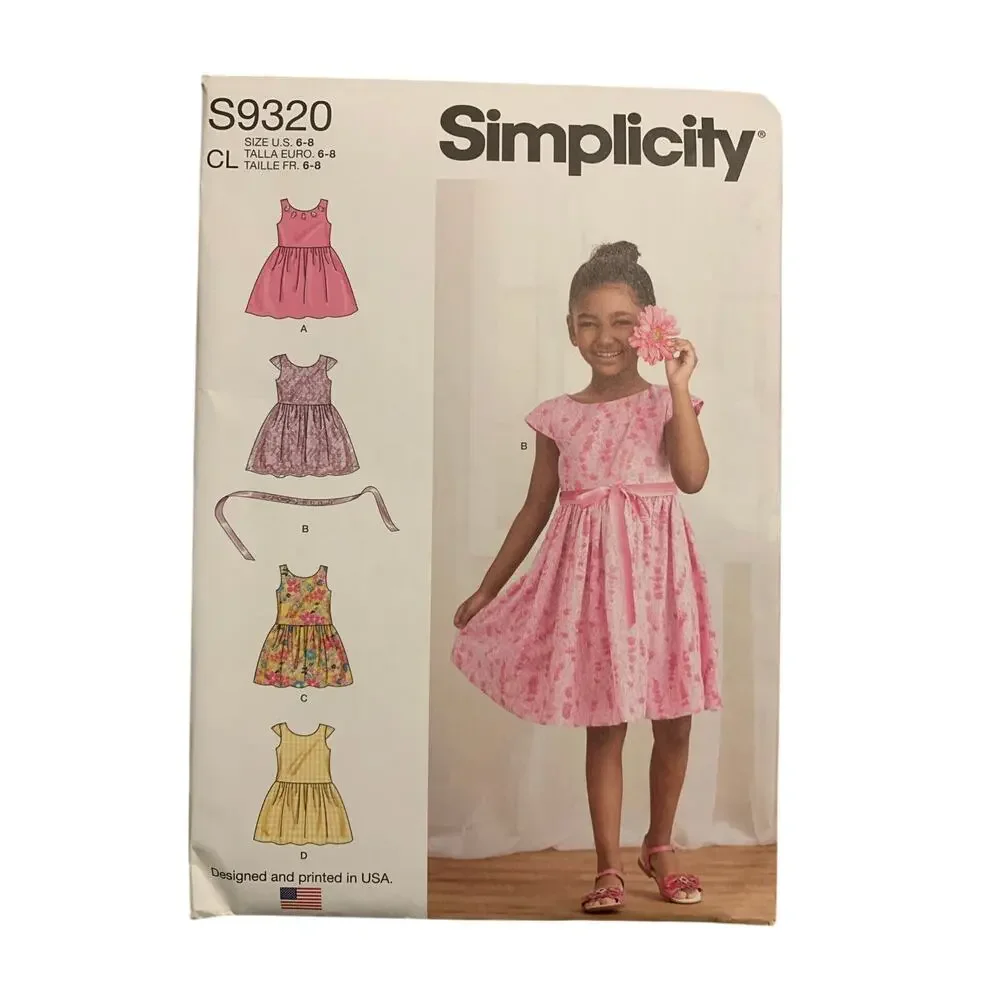 Simplicity S9320 Sewing Pattern Children's Girls Dresses Summer Sz 6-8